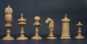 Antique European Continental (possibly Italian?) Chess Set turned carved and painted fruitwood