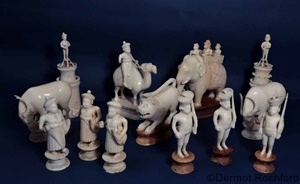 Very Fine Part Antique Delhi John Chess Set