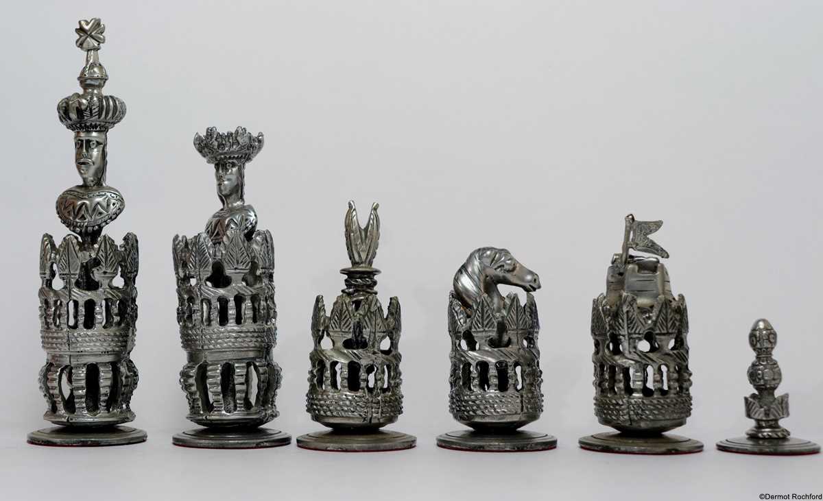 Vintage English Pewter Chess Set