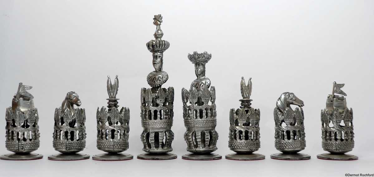 Vintage English Pewter Chess Set