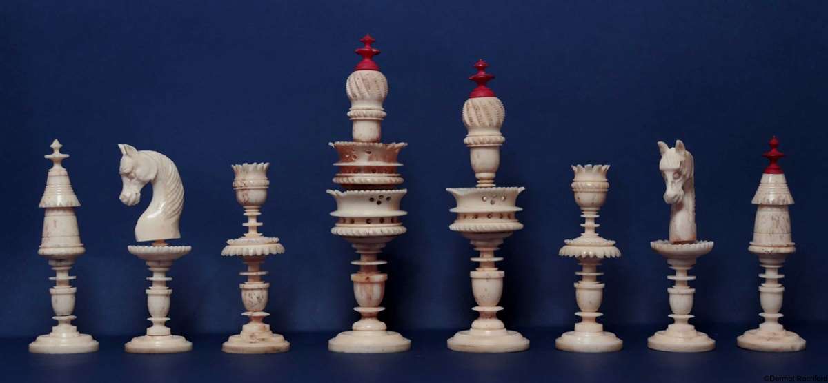 Antique German Bone Selenus Chess Set