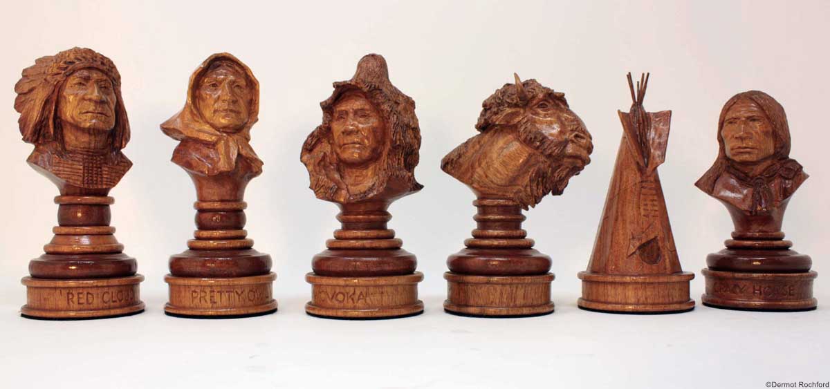 Cowboys vs Indian Carved Chess Set