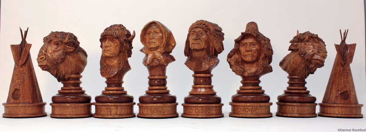 Cowboys vs Indian Carved Chess Set