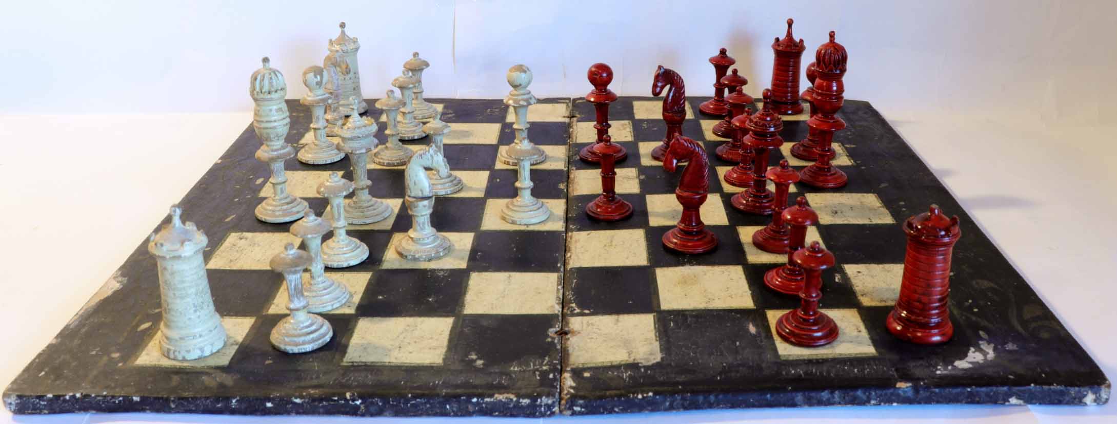 Antique 18th French chessboard with early chess set