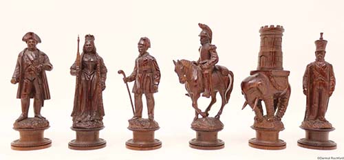 rare antique carved Swiss set depicting the Austrian vs the French